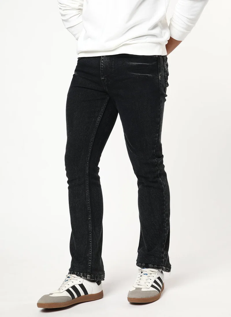 Urbano Fashion  Urbano Fashion Men's Black Bootcut Fit Mid Rise Acid Wash Jeans Stretchable for Men | Best Price UAE